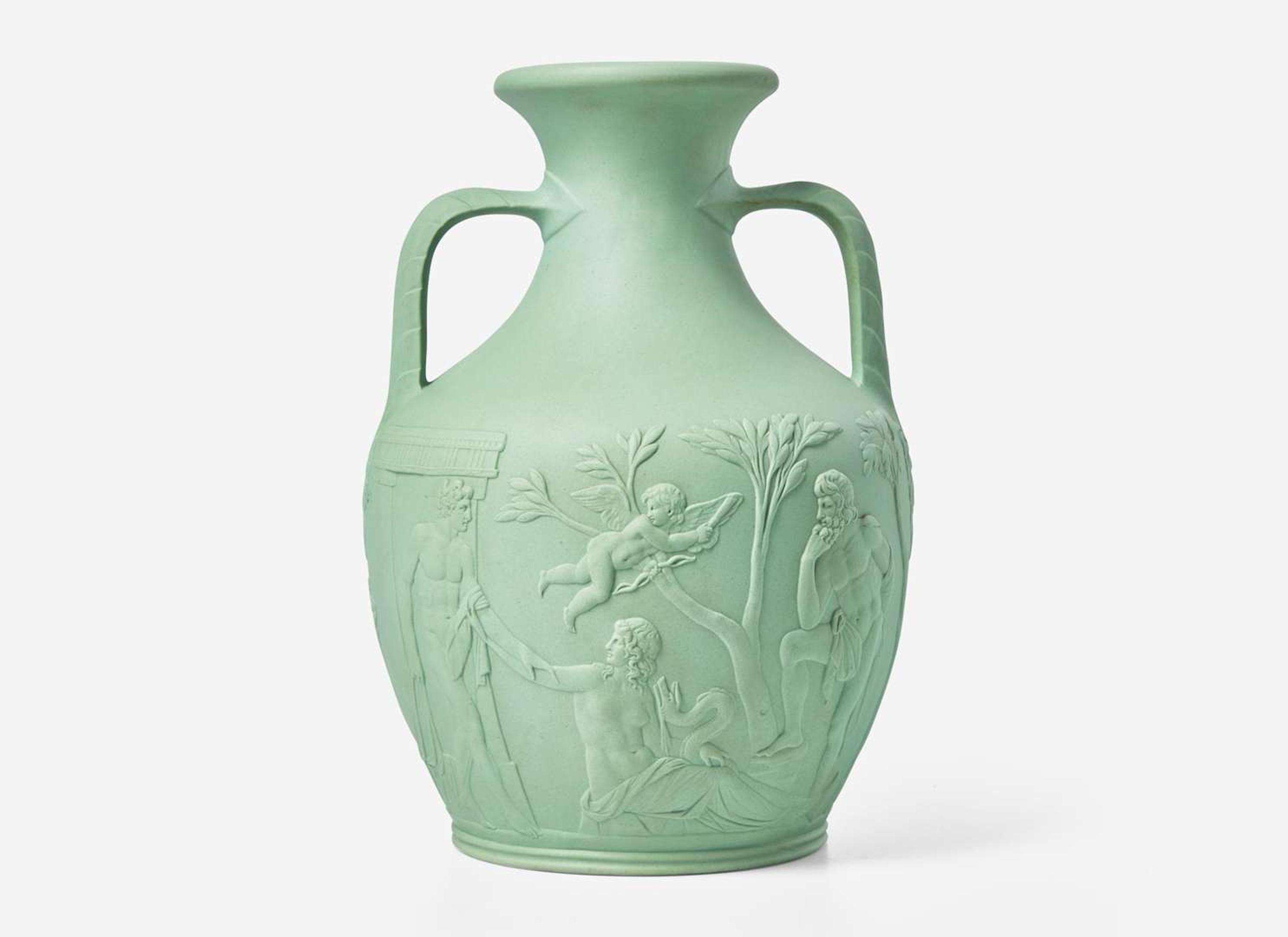A Wedgwood Solid Green Stoneware Portland Vase, UK, mid-19th century