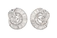 A Pair of 18 Karat White Gold and Diamond Earclips, 8.85 dwts.