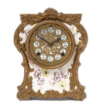 An Ansonia Porcelain Mounted Mantel Clock Height 10 1/2 inches.