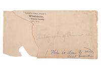 [CIVIL WAR]. DAVIS, Jefferson (1808-1889). Autographed card ("Jefferson Davis"). [ With: ] Silk ribbon created for the Re-Interment of the remains of Jefferson Davis.