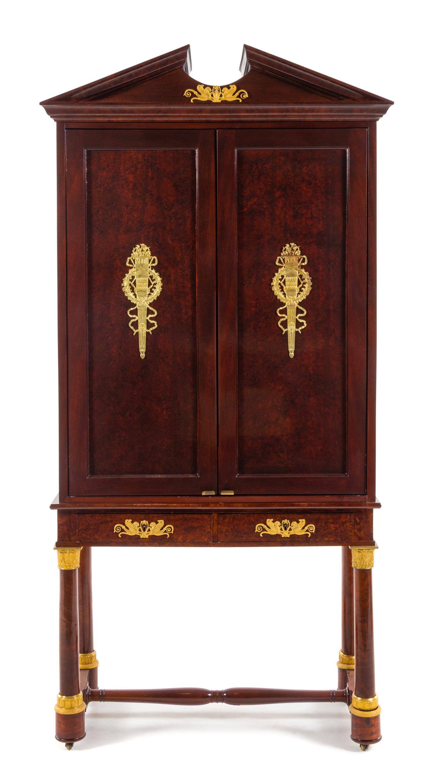 An Empire Style Gilt Bronze Mounted Cabinet on Stand Height 81 1/2 x width 40 x depth 20 inches. — 20TH CENTURY