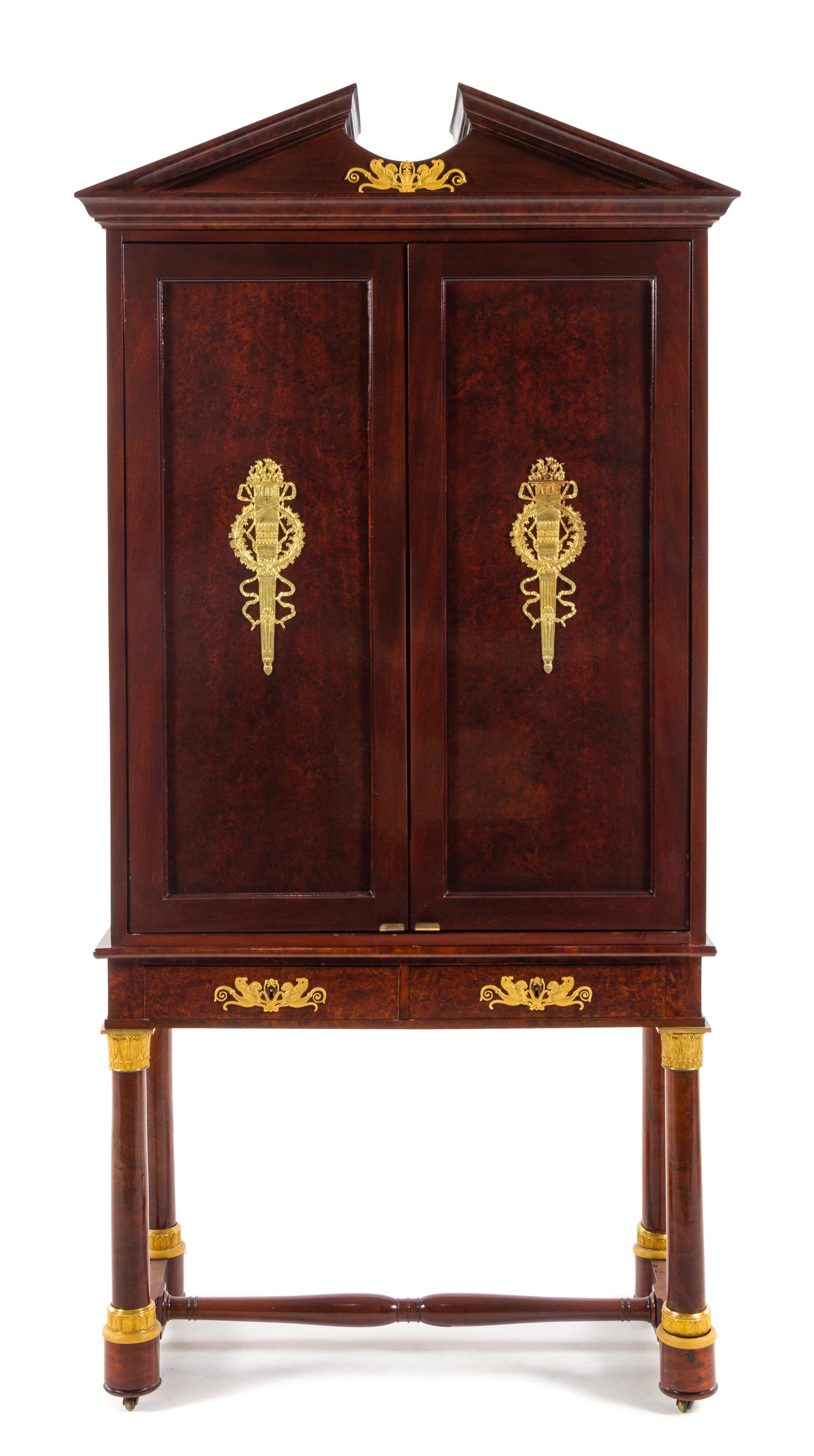 An Empire Style Gilt Bronze Mounted Cabinet on Stand Height 81 1/2 x width 40 x depth 20 inches. — 20TH CENTURY