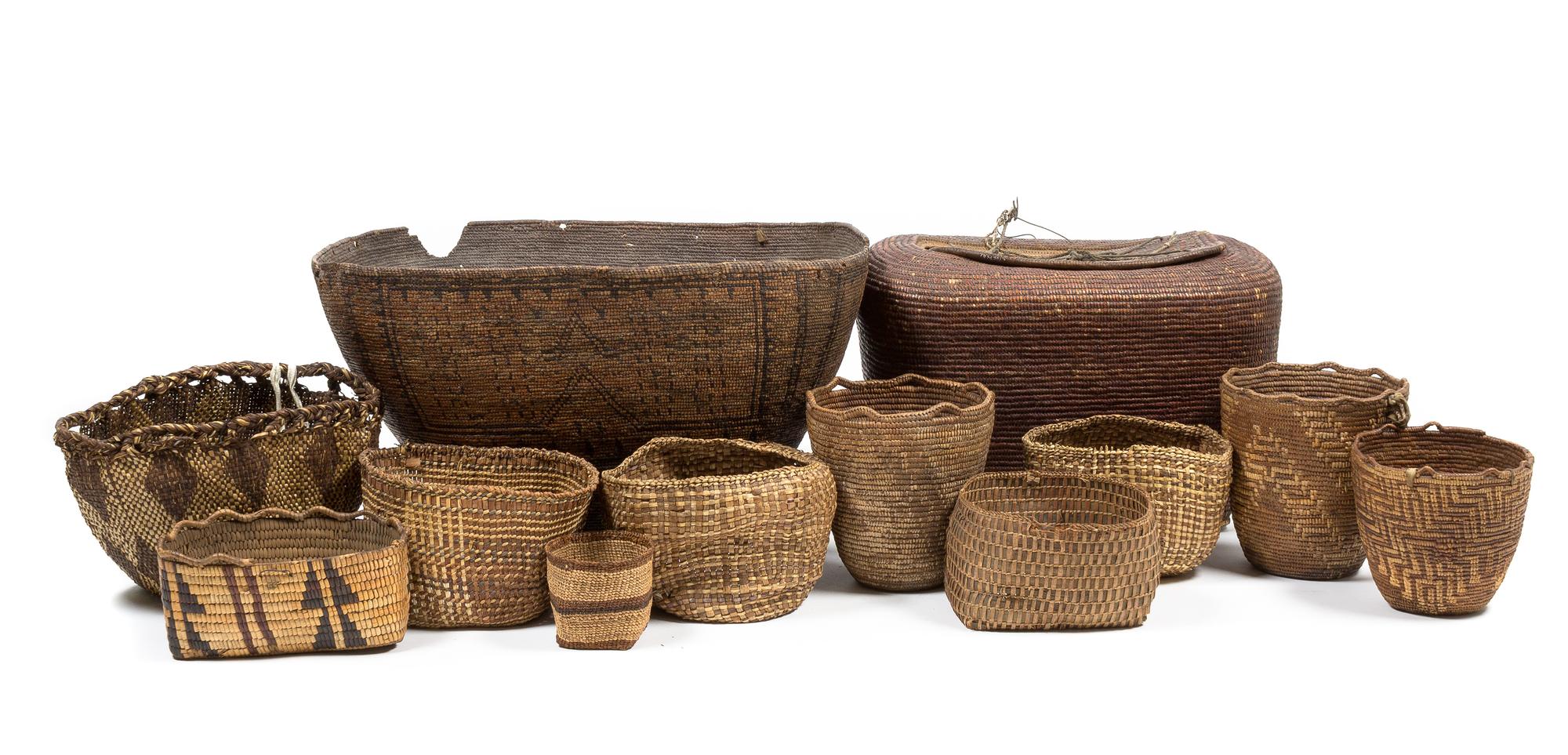 A Group of Northwest Coast Baskets Height of largest 13 3/4 x length 24 3/4 x 19 1/4 inches.