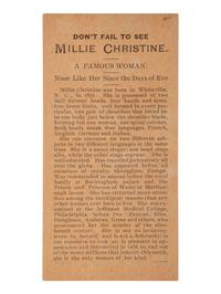 [MUSIC - McKOY, Millie and Christine (1851-1912)]. Printed card advertising performances by the "Carolina Twins" Millie and Christine.