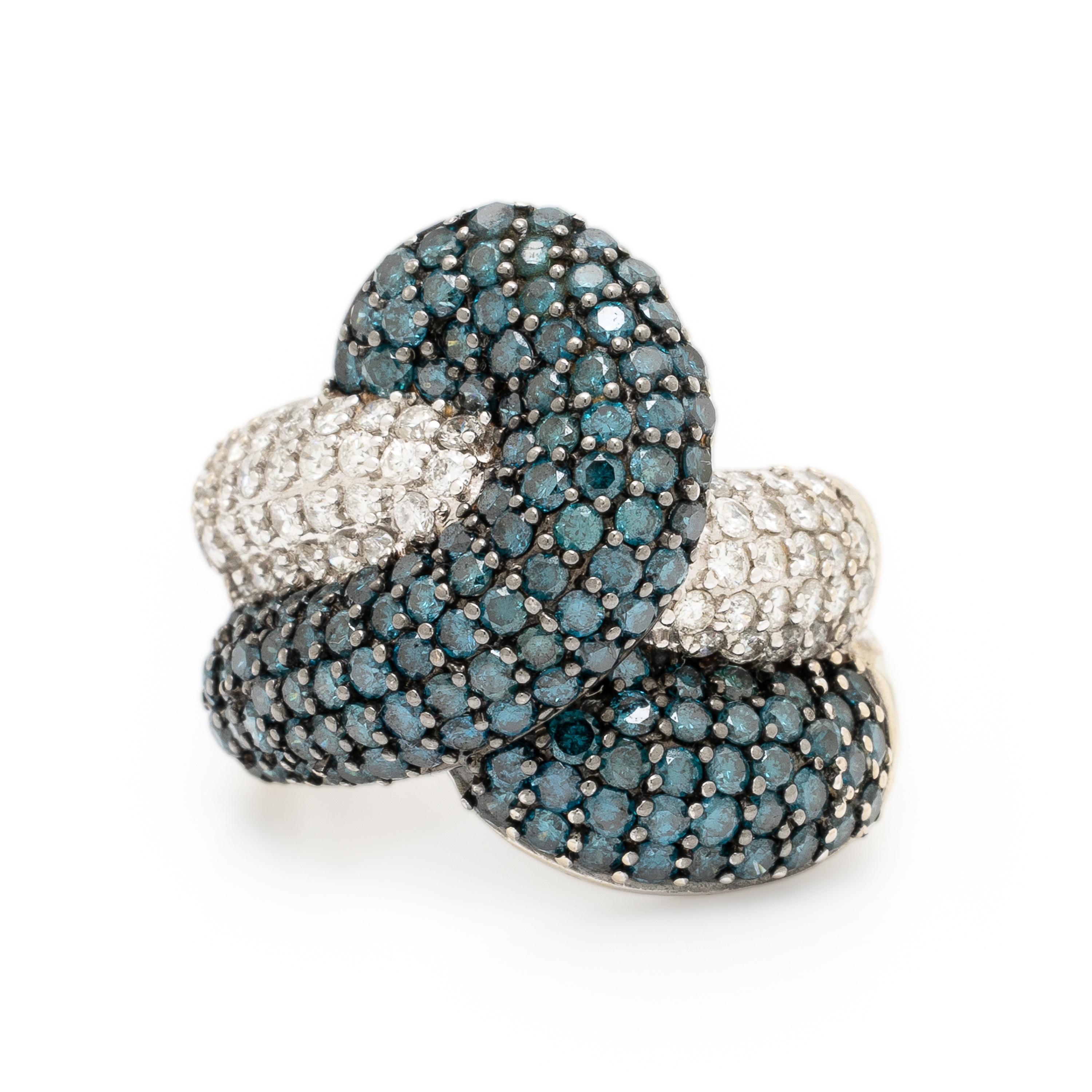 Diamond, Treated Blue Diamond, and White Gold Ring