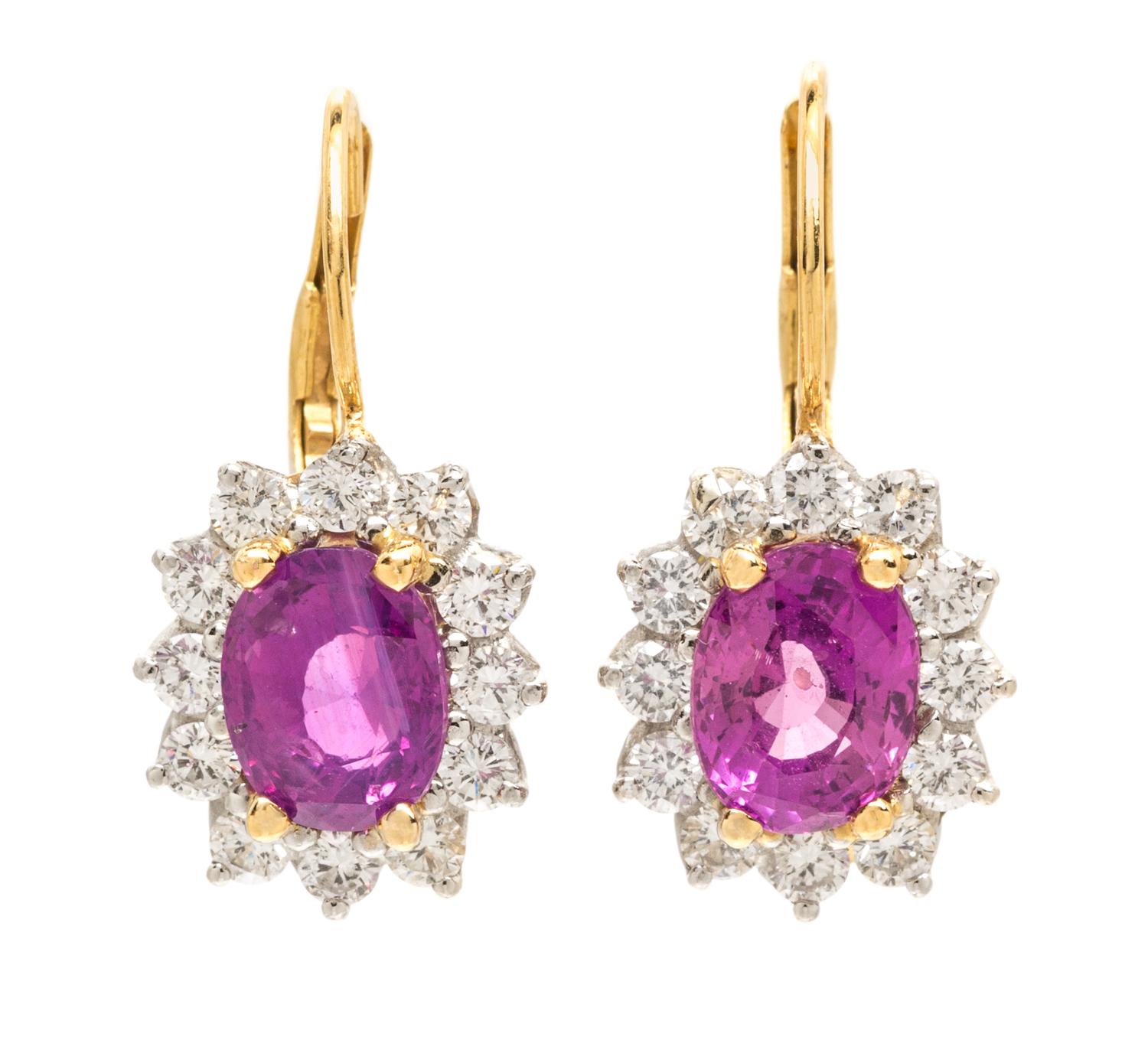 A Pair of 18 Karat Yellow Gold, Sapphire and Diamond Earrings, 4.30 dwts.