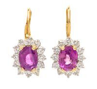 A Pair of 18 Karat Yellow Gold, Sapphire and Diamond Earrings, 4.30 dwts.
