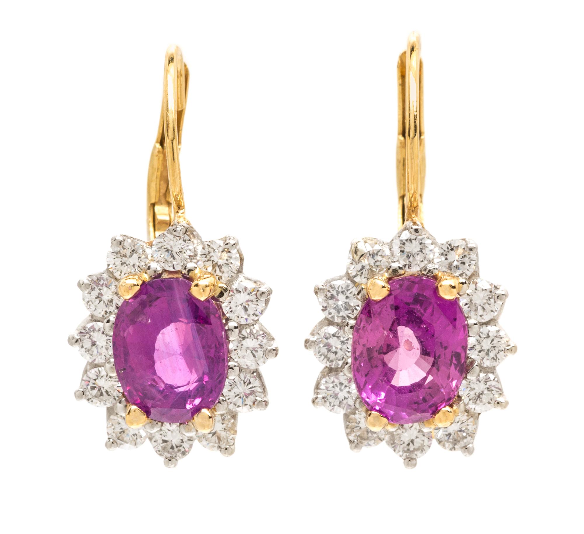 A Pair of 18 Karat Yellow Gold, Sapphire and Diamond Earrings, 4.30 dwts.