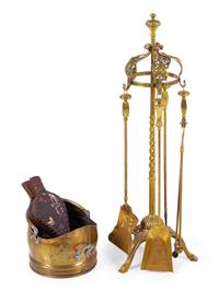 A Set of Brass Fireplace Tools