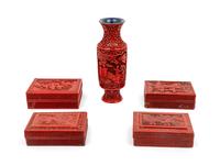 Five Carved Red Lacquer Articles