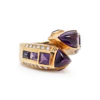 AMETHYST, DIAMOND, AND YELLOW GOLD RING