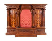 A Renaissance Revival Style Carved Walnut and Marquetry Hall Bench