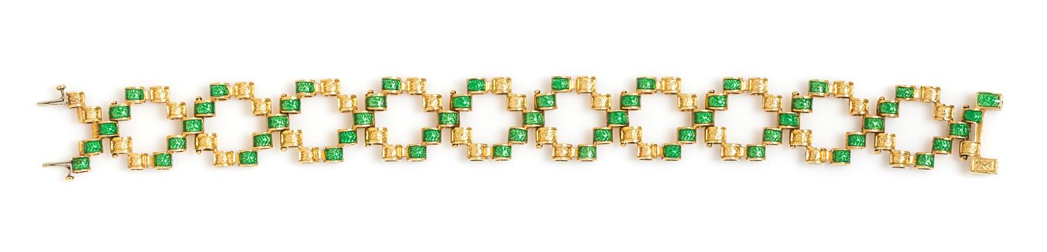 An 18 Karat Yellow Gold and Polychrome Enamel Reversible Bracelet, Italian, 21.90 dwts.