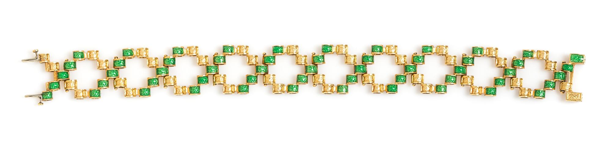 An 18 Karat Yellow Gold and Polychrome Enamel Reversible Bracelet, Italian, 21.90 dwts.