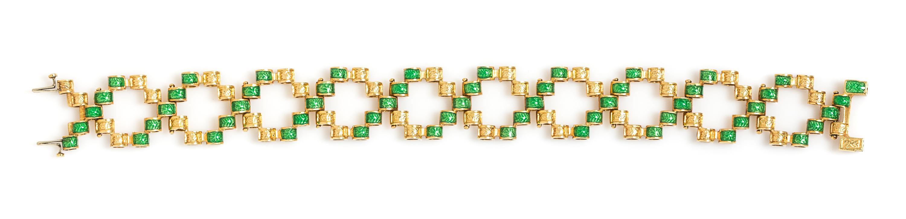 An 18 Karat Yellow Gold and Polychrome Enamel Reversible Bracelet, Italian, 21.90 dwts.