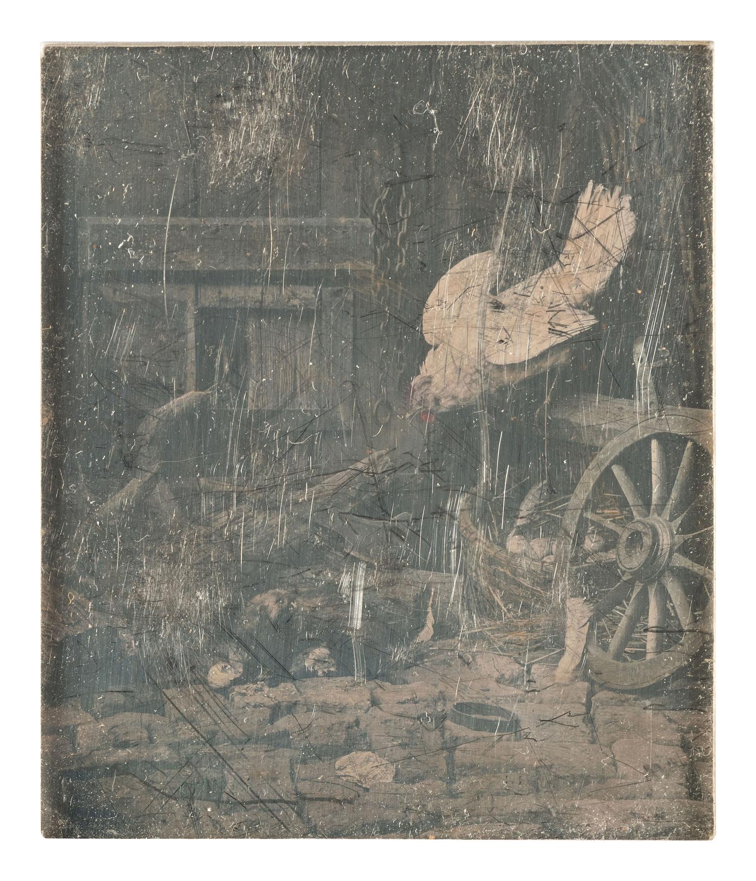 [EARLY PHOTO.] Daguerreotype of a still life attrib. to WILLIAMS with 3 Daguerreian gallery tokens.