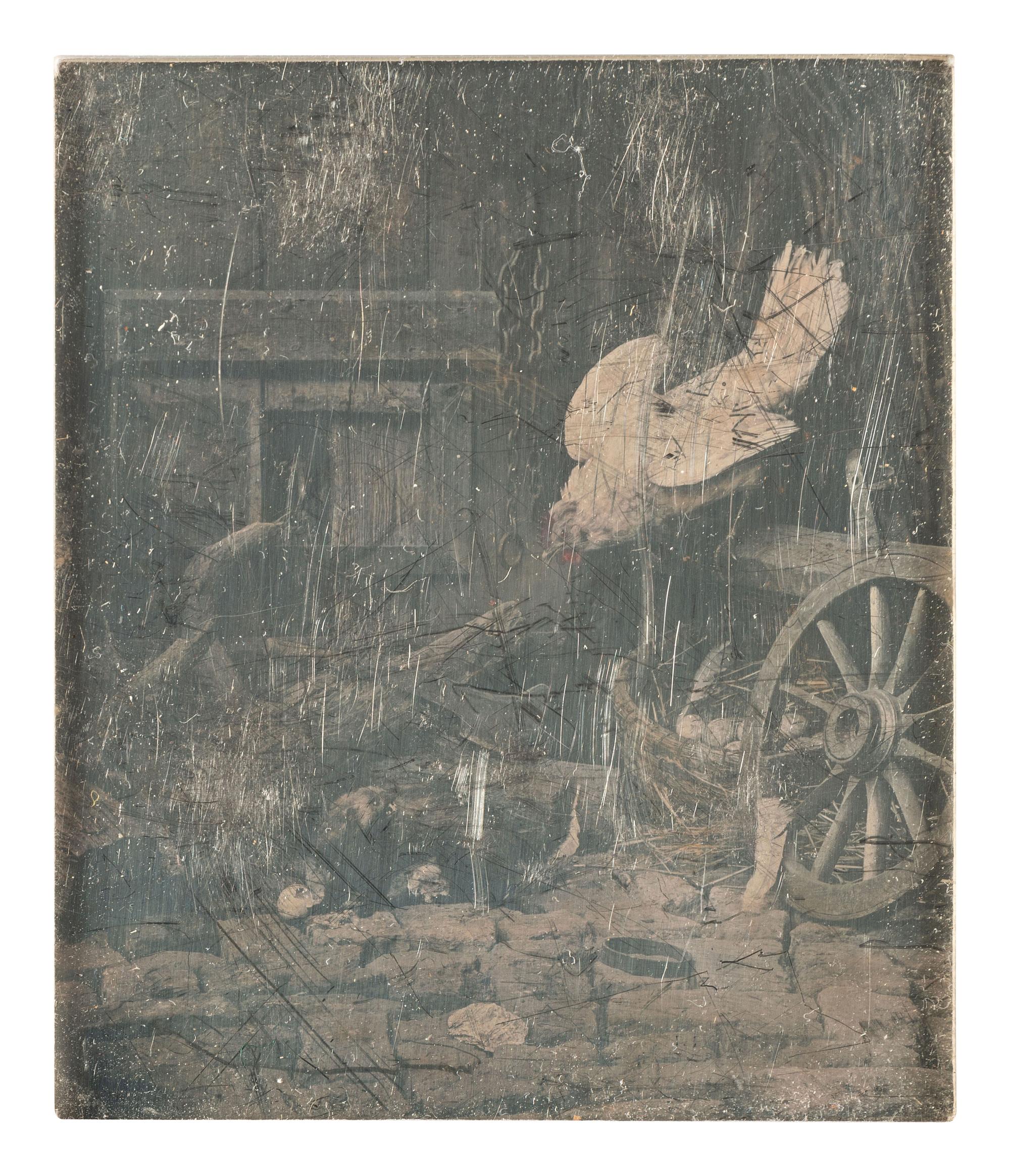 [EARLY PHOTO.] Daguerreotype of a still life attrib. to WILLIAMS with 3 Daguerreian gallery tokens.
