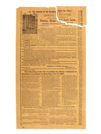 [CIVIL WAR]. Post-war broadside regarding Civil War soldiers' pensions. Washington, DC: 1887.