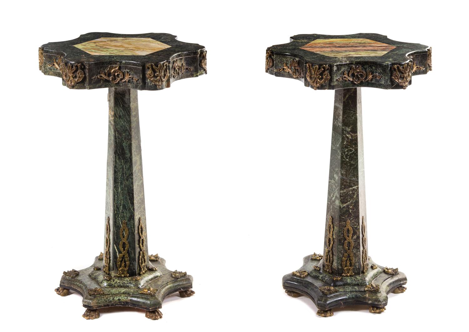 A Pair of Austrian Gilt Bronze Mounted Marble Pedestals Height 32 inches.