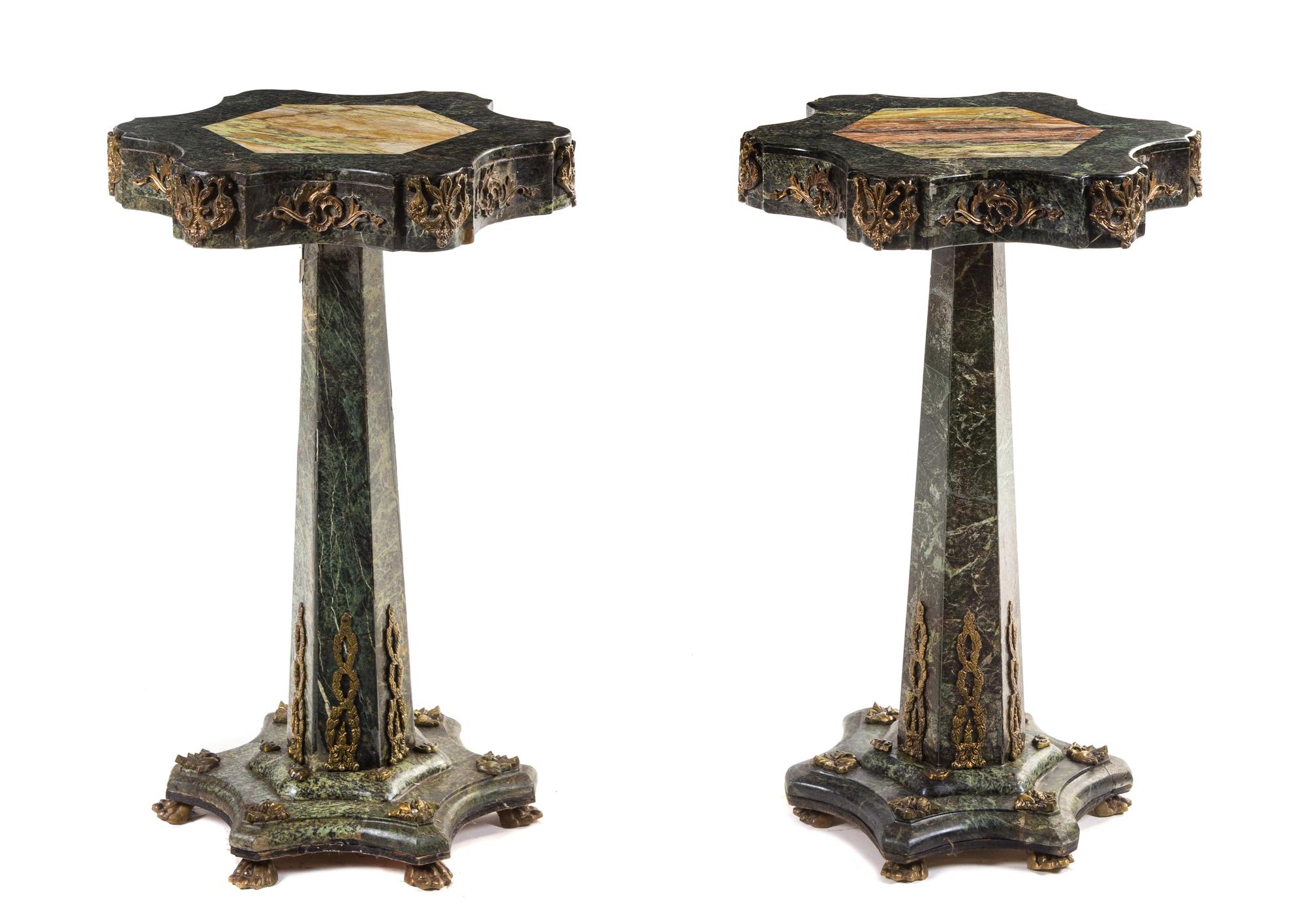 A Pair of Austrian Gilt Bronze Mounted Marble Pedestals Height 32 inches.