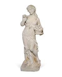 A Cast Stone Figure of a Young Woman Holding a Basket of Flowers — EARLY 20TH CENTURY
