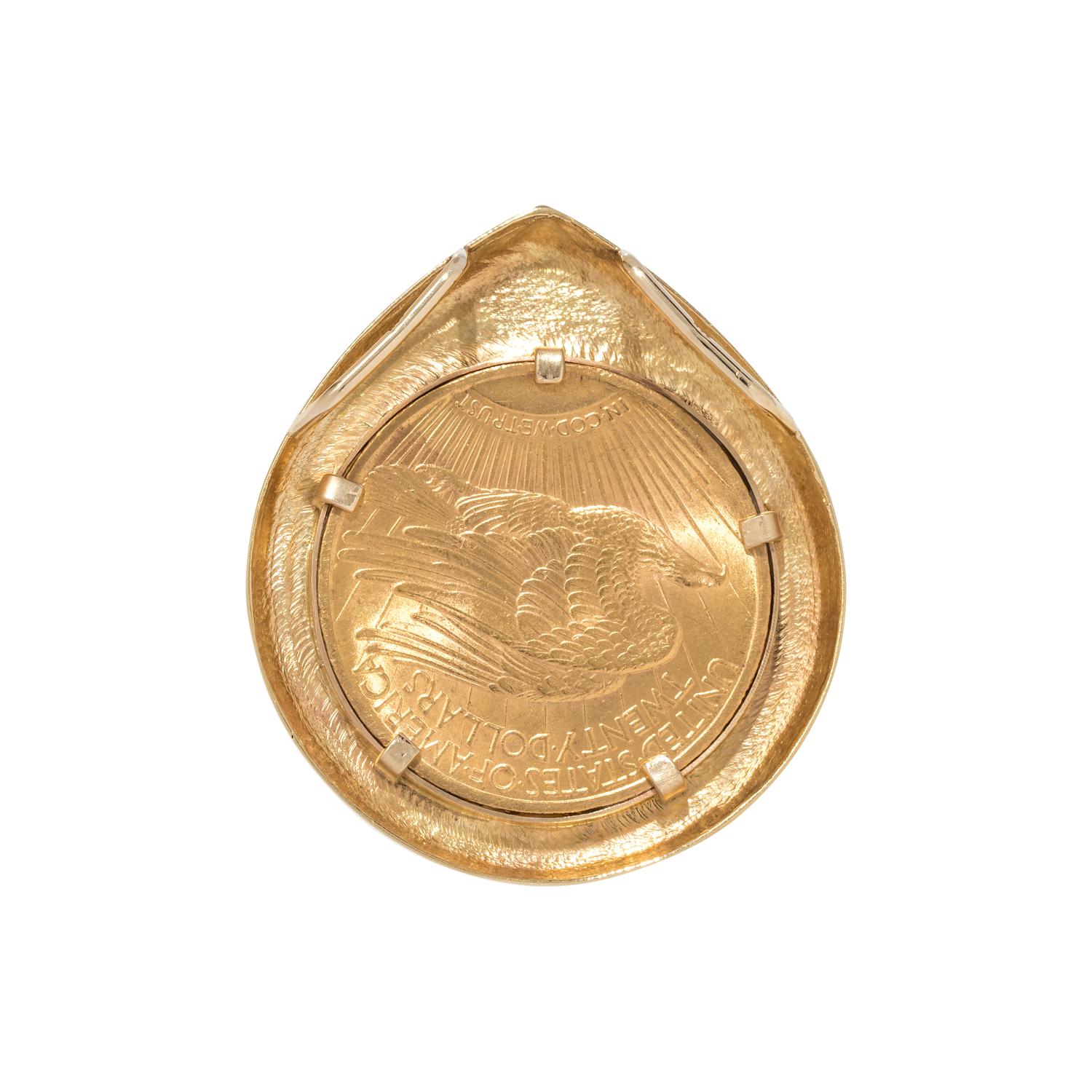 YELLOW GOLD AND US $20 LIBERTY COIN SLIDE PENDANT