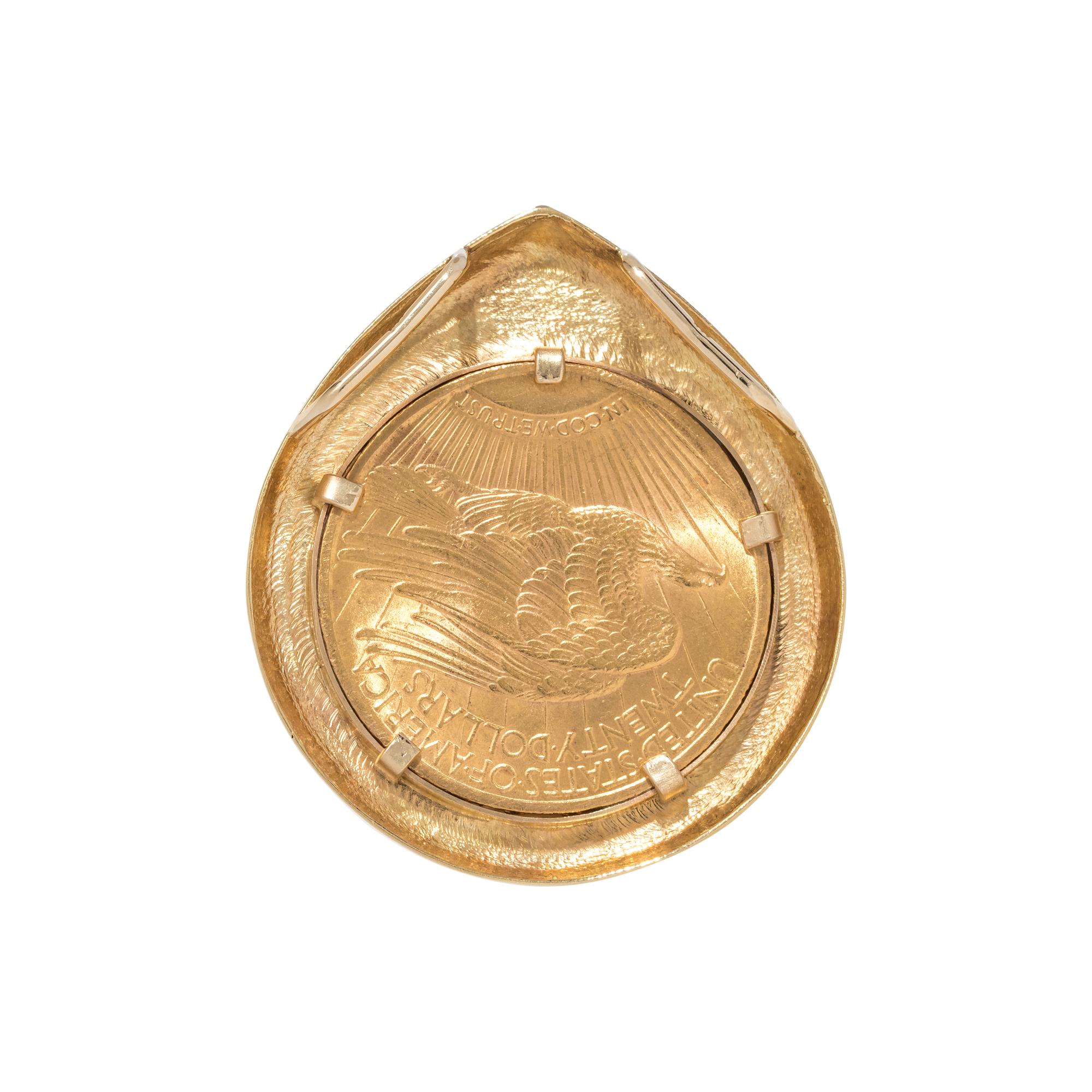 YELLOW GOLD AND US $20 LIBERTY COIN SLIDE PENDANT