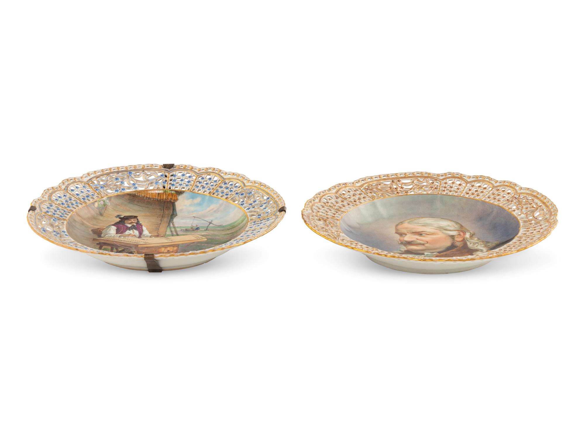 Two Herend Porcelain Reticulated Cabinet Plates
