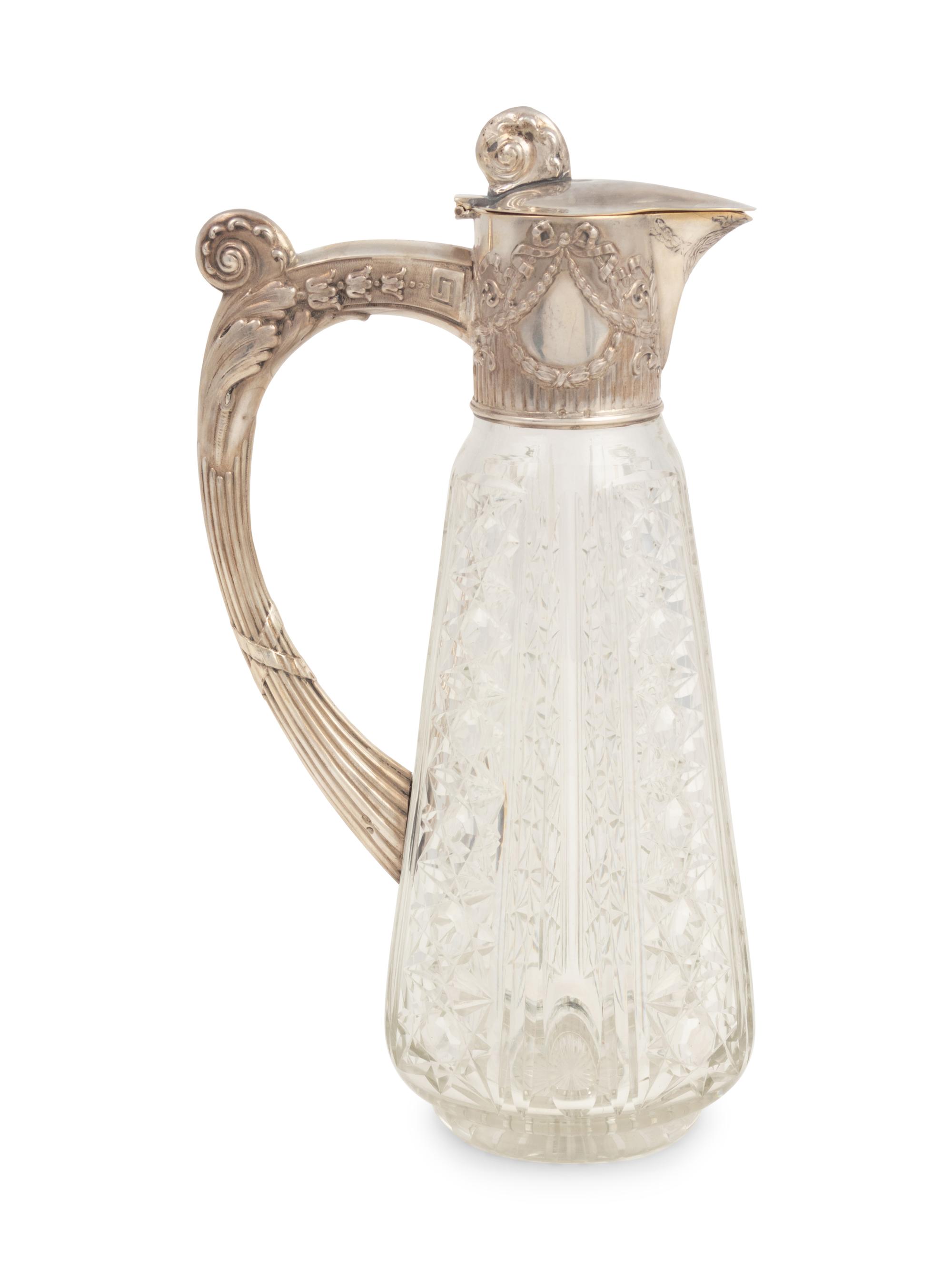 A Russian Silver Mounted Cut Glass Pitcher
