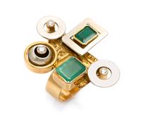 An 18 Karat Yellow Gold, Enamel, Emerald and Diamond Ring, 15.70 dwts.