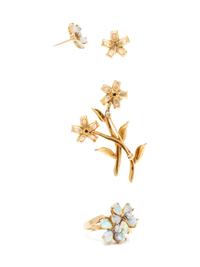 COLLECTION OF OPAL AND DIAMOND FLOWER JEWELRY