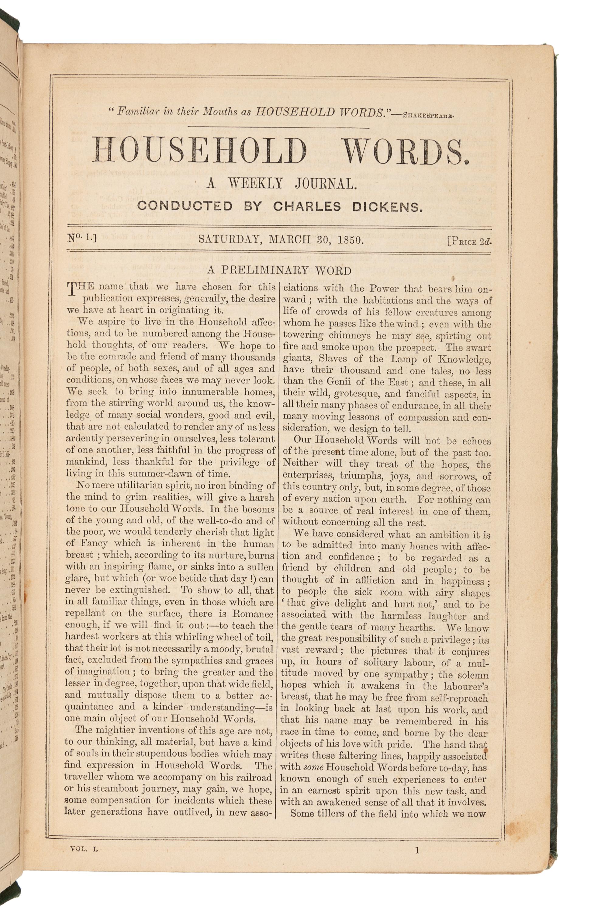 [DICKENS, Charles, editor and contributor]. Household Words. A Weekly Journal. London and New York, 1850-1859.