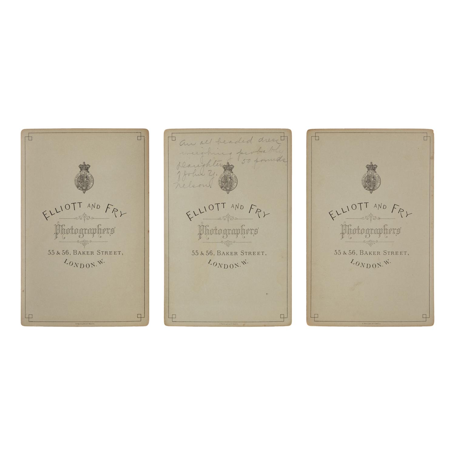 [Wild West Shows]. Elliott and Fry. A Group of 3 cabinet cards of Sioux Indians from Buffalo Bill's Wild West show. London, ca 1887.