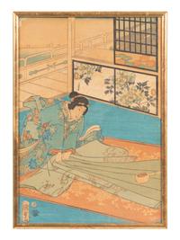 Six Japanese Woodblock Prints Depicting Geishas