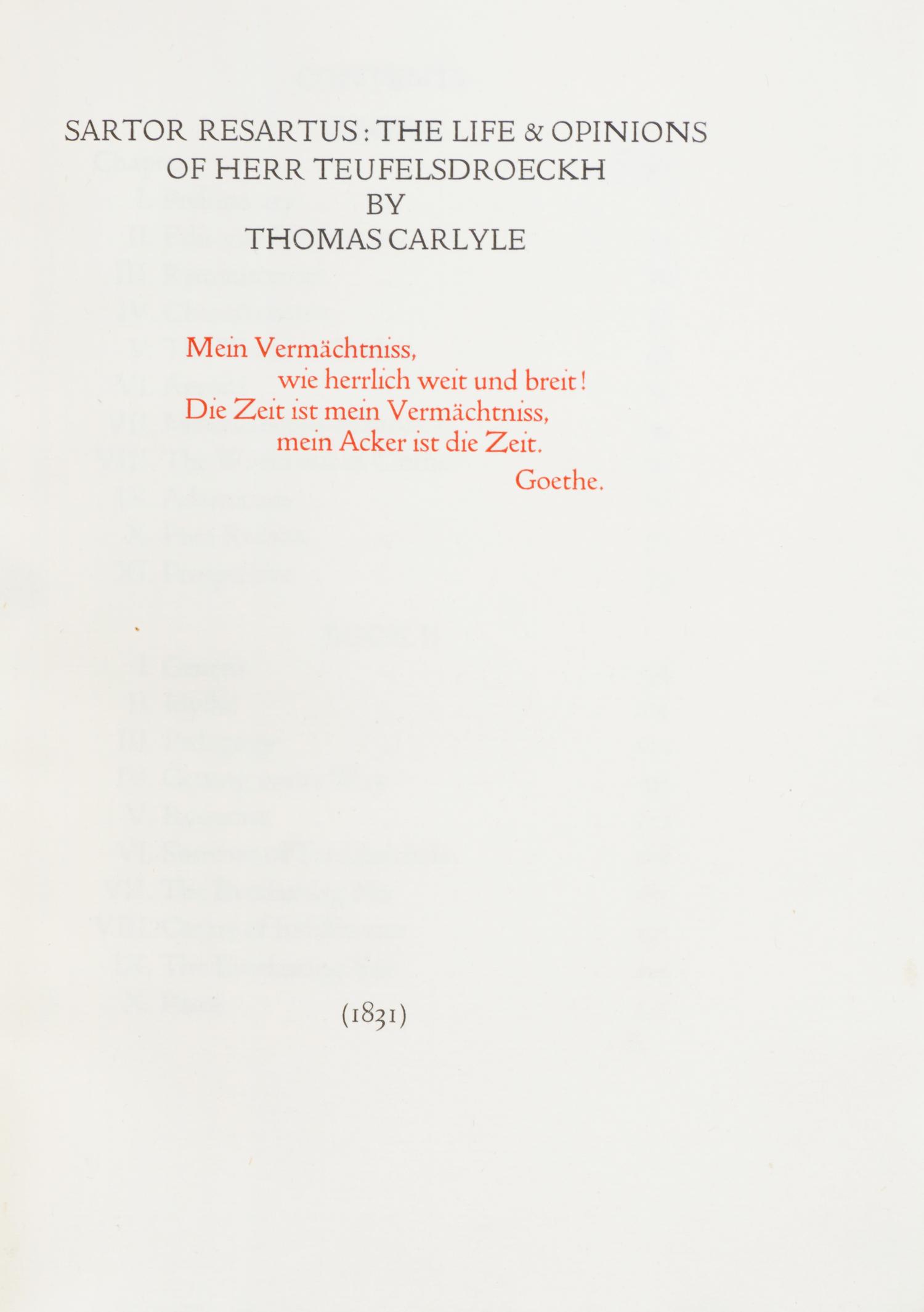 CARLYLE, THOMAS. Sartor Resartus... Hammersmith, 1907. Limited edition.