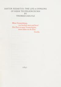 CARLYLE, THOMAS. Sartor Resartus... Hammersmith, 1907. Limited edition.