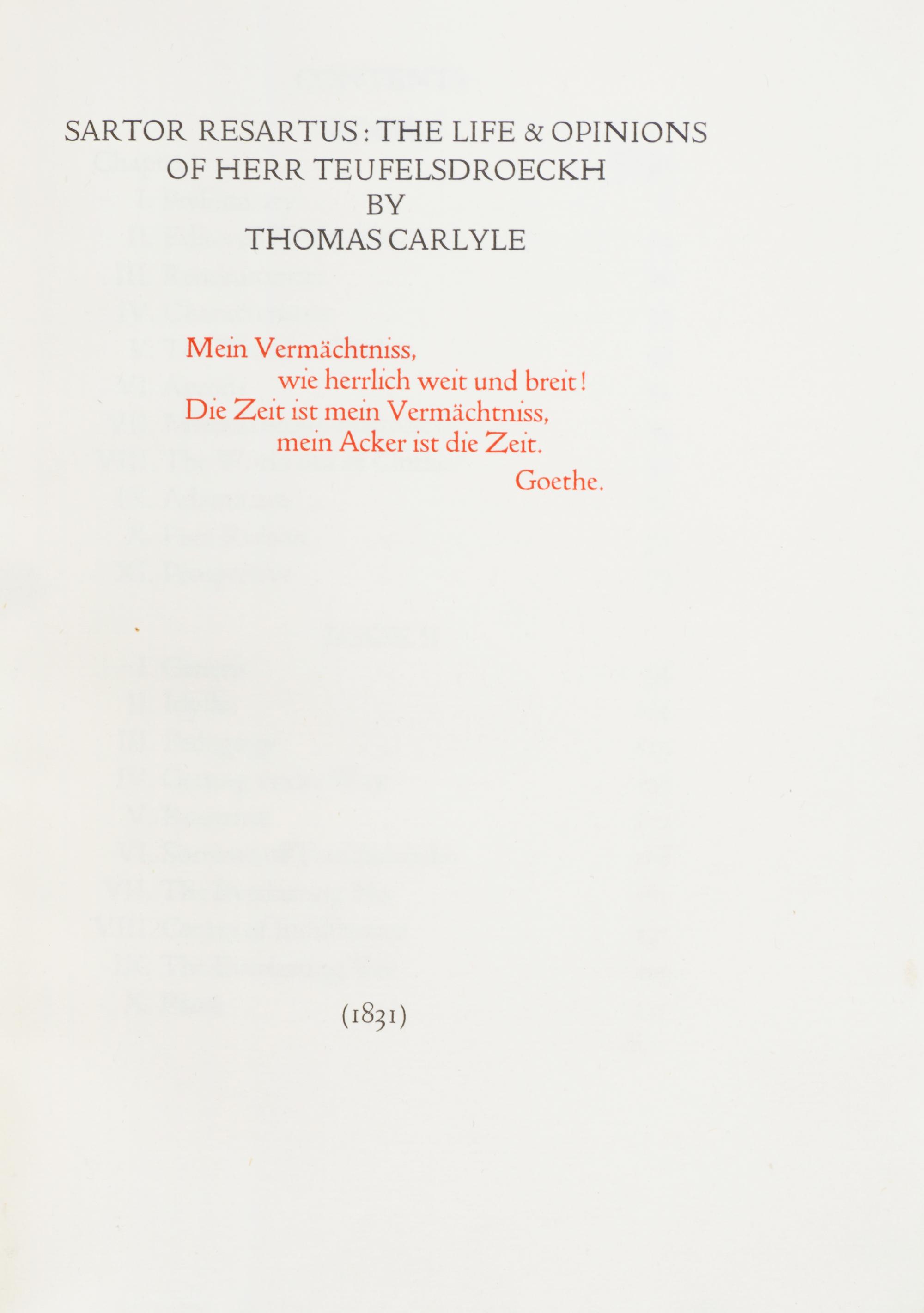 CARLYLE, THOMAS. Sartor Resartus... Hammersmith, 1907. Limited edition.