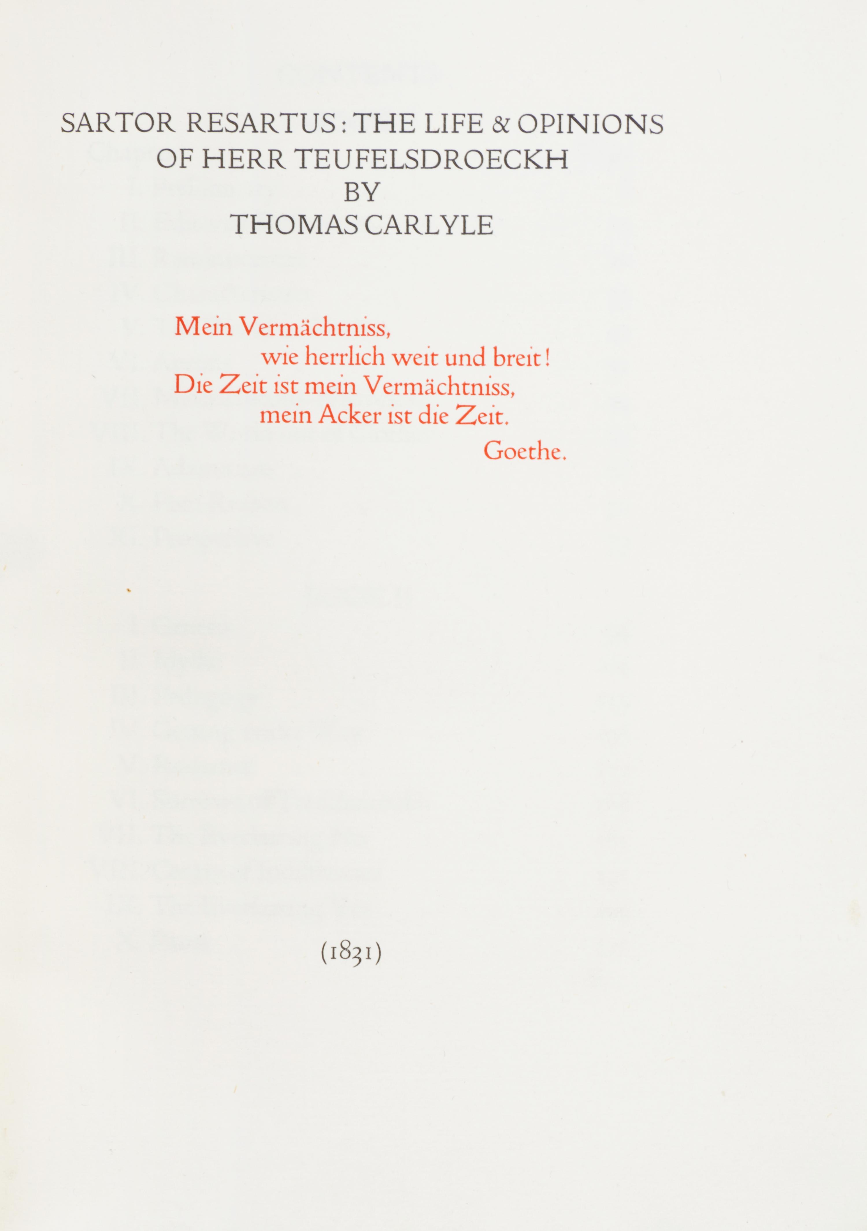 CARLYLE, THOMAS. Sartor Resartus... Hammersmith, 1907. Limited edition.