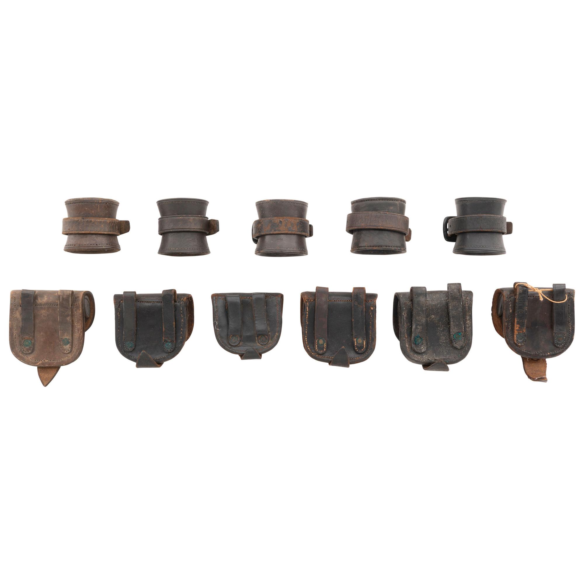 Civil War Era Accoutrement Group: 6 Cap Pouches and 5 Carbine Sockets