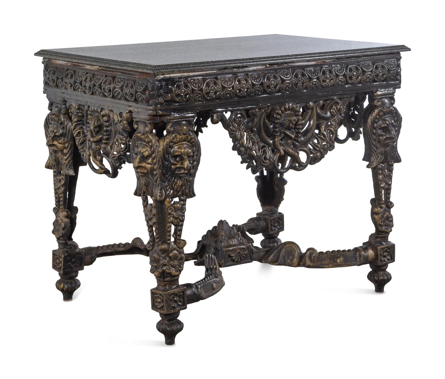 A Suite of Victorian Style Cast Iron Garden Furniture Allegorical of the Seasons