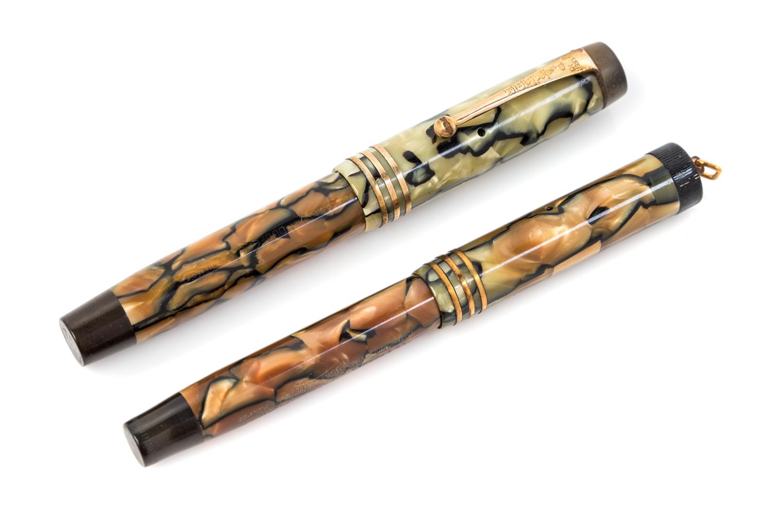 Two Vintage Parker Duofold Fountain Pens Length of first 4 1/2 inches.