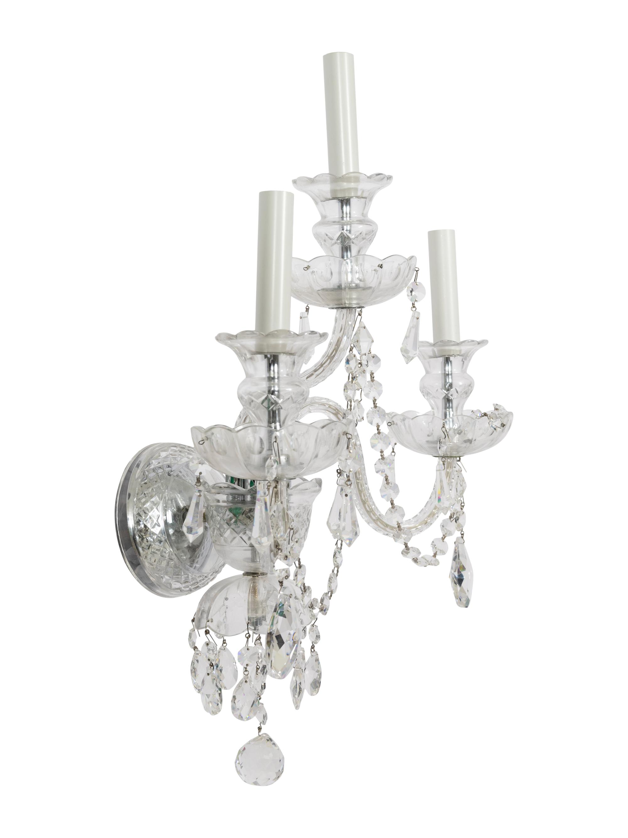 A Pair of Cut Glass Three-Light Wall Lights