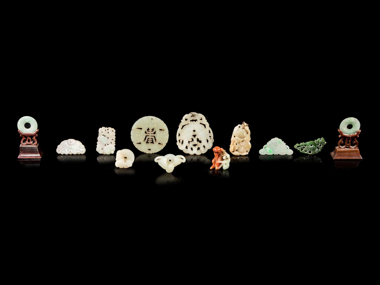 Twelve Chinese Jade and Jadeite Pendants
