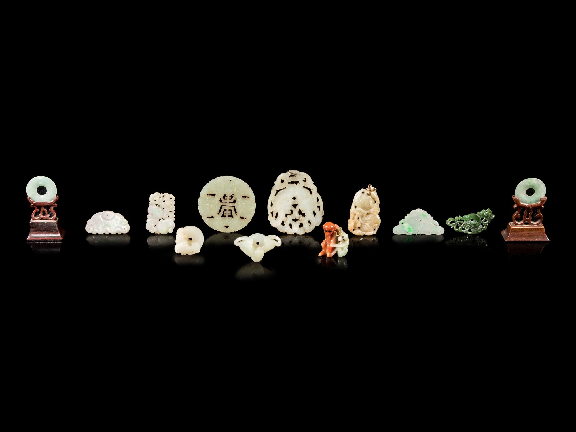 Twelve Chinese Jade and Jadeite Pendants