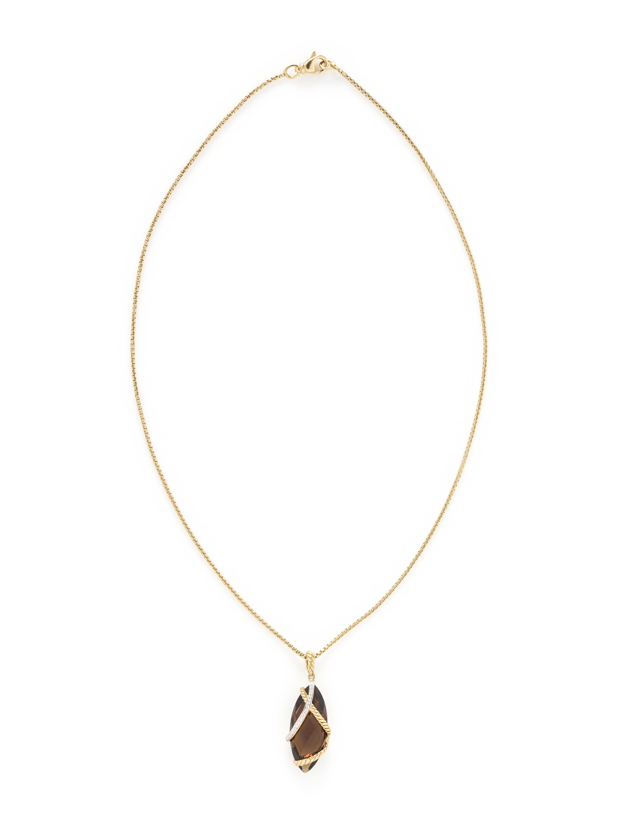 DAVID YURMAN, SMOKEY QUARTZ AND DIAMOND 'CABLE WRAP' PENDANT/NECKLACE