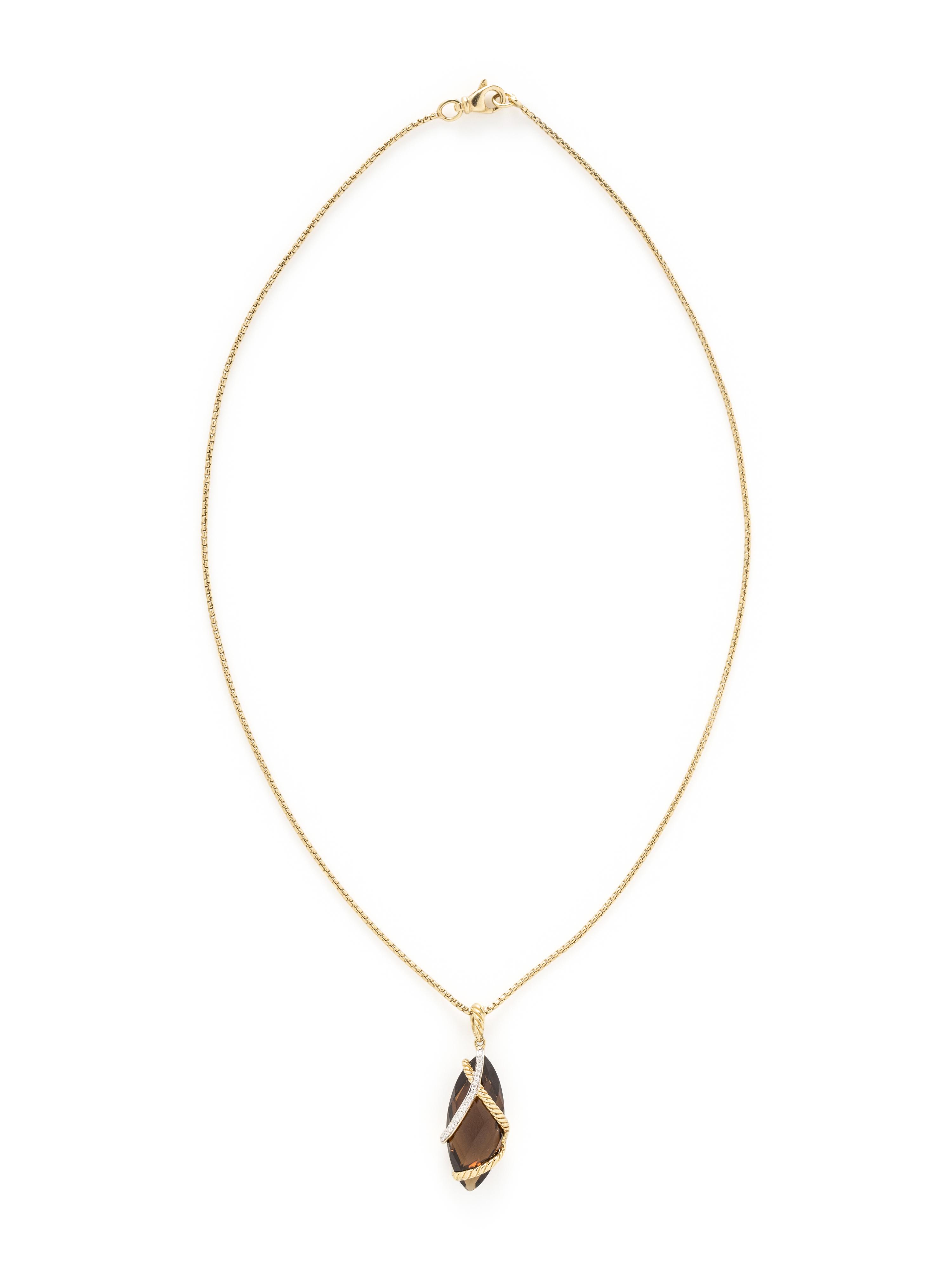 DAVID YURMAN, SMOKEY QUARTZ AND DIAMOND 'CABLE WRAP' PENDANT/NECKLACE