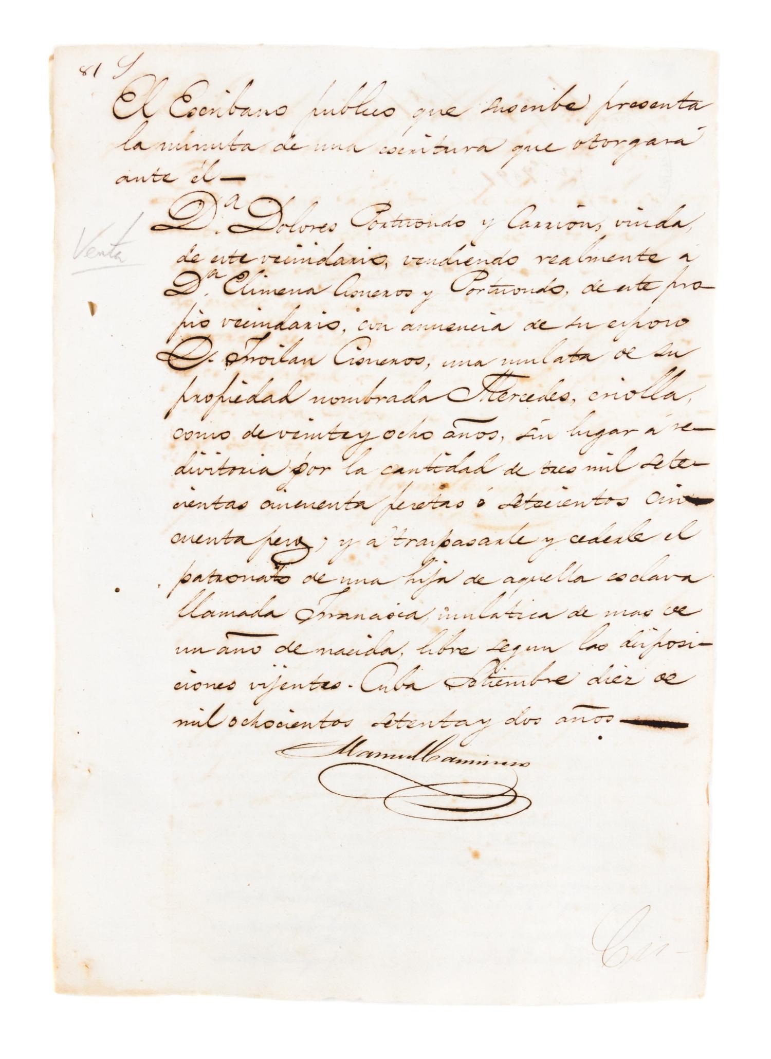(CUBA) Six documents relating to the Chinese slave trade in Cuba.