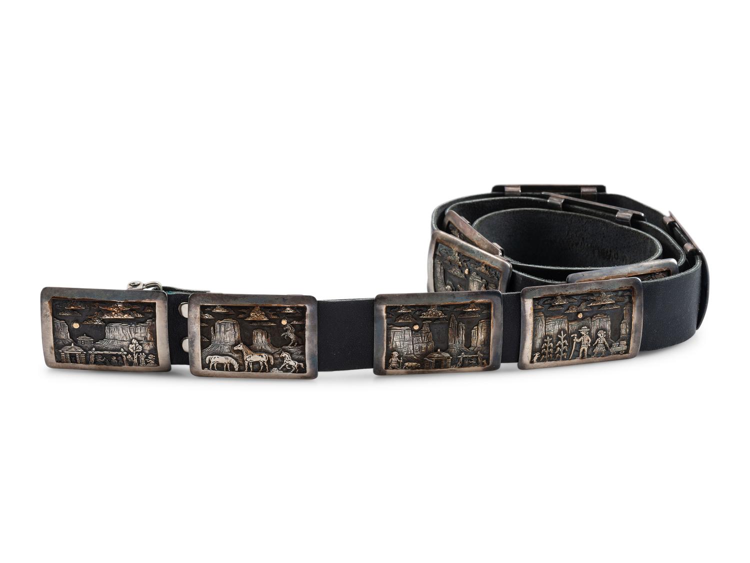 Navajo Sterling Silver Storyteller Concha Belt, with 14K Gold Accents