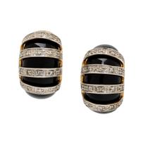 Onyx and Diamond Huggie Hoop Earrings