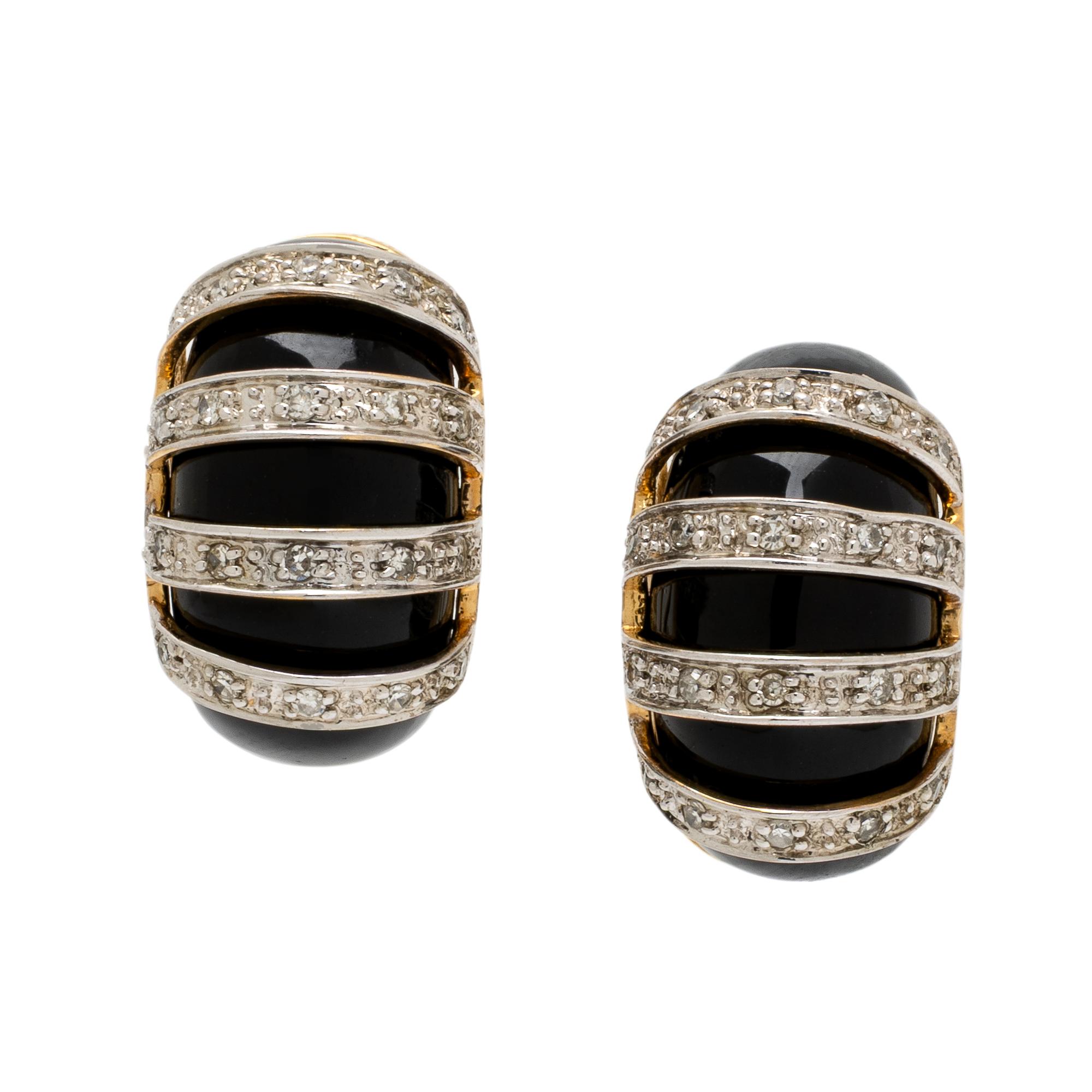 Onyx and Diamond Huggie Hoop Earrings